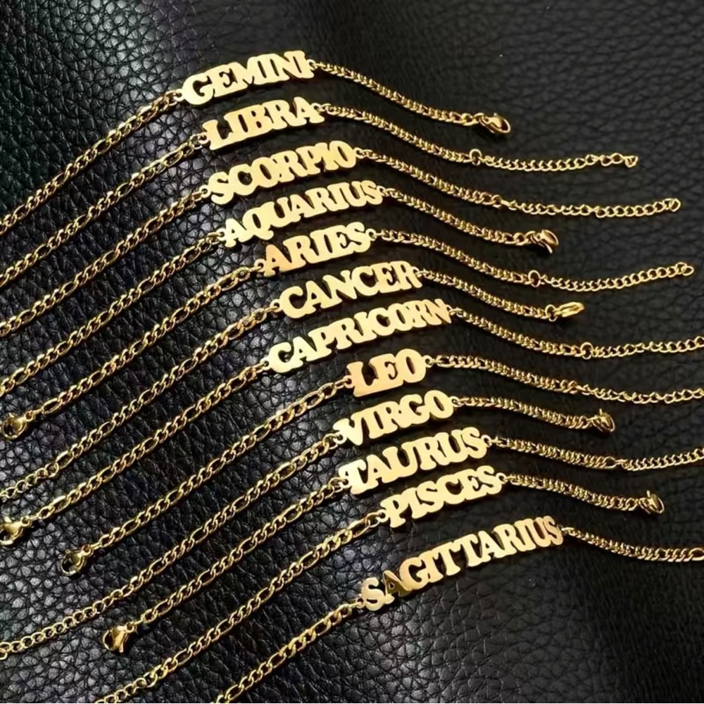 Gold Stainless Steel Zodiac Sign Bracelet